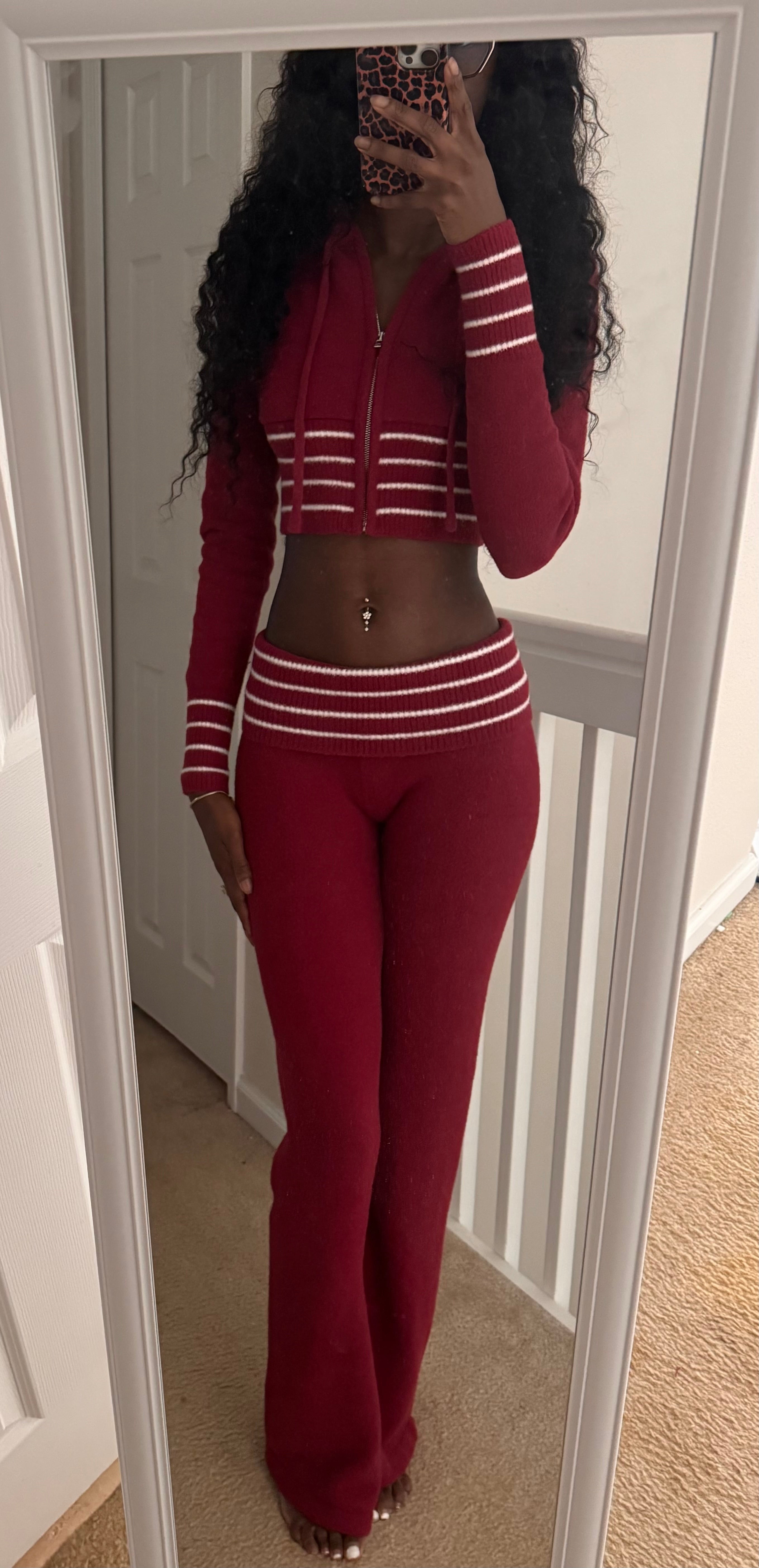 knitted crop jacket - Deep red