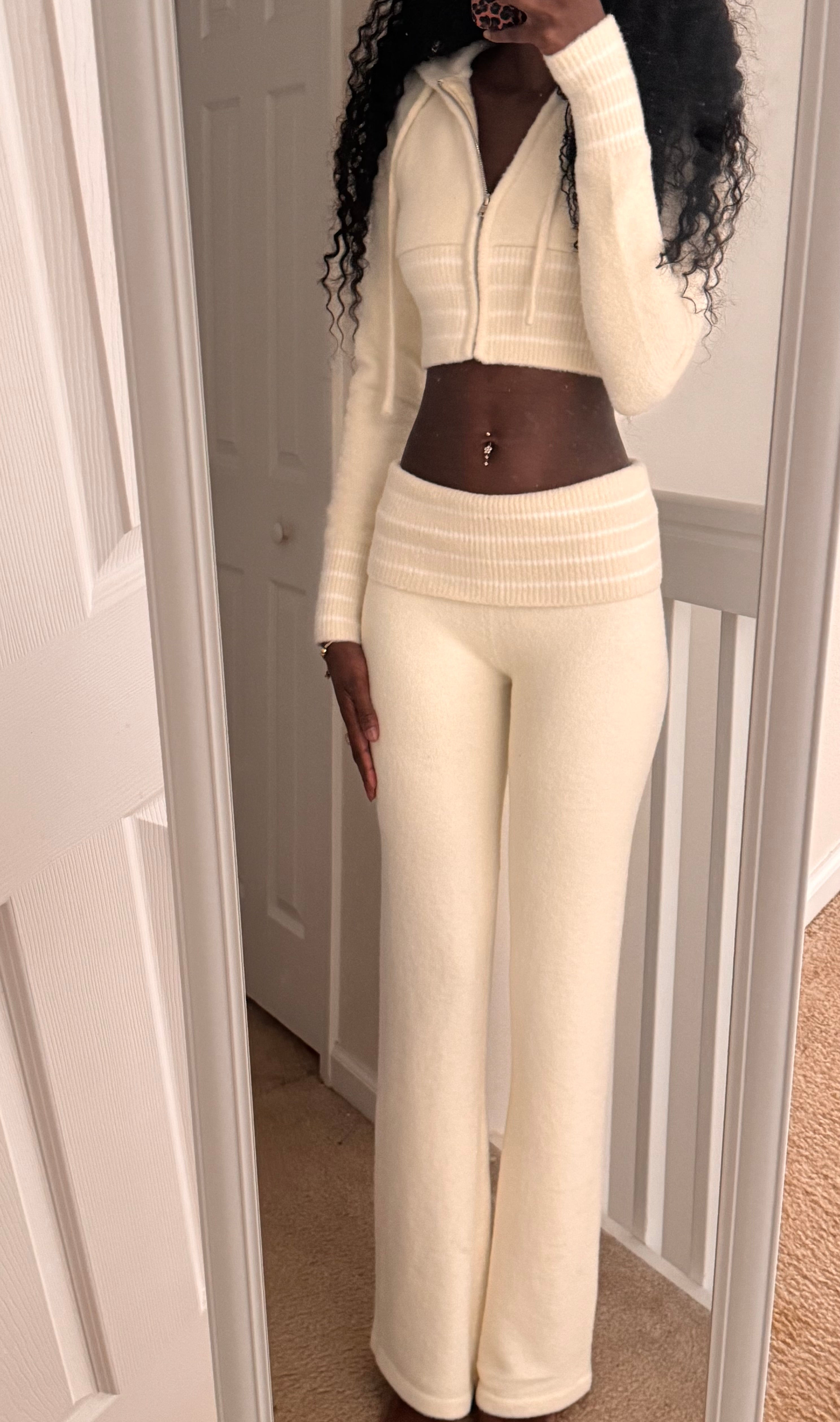 knitted crop jacket - ivory