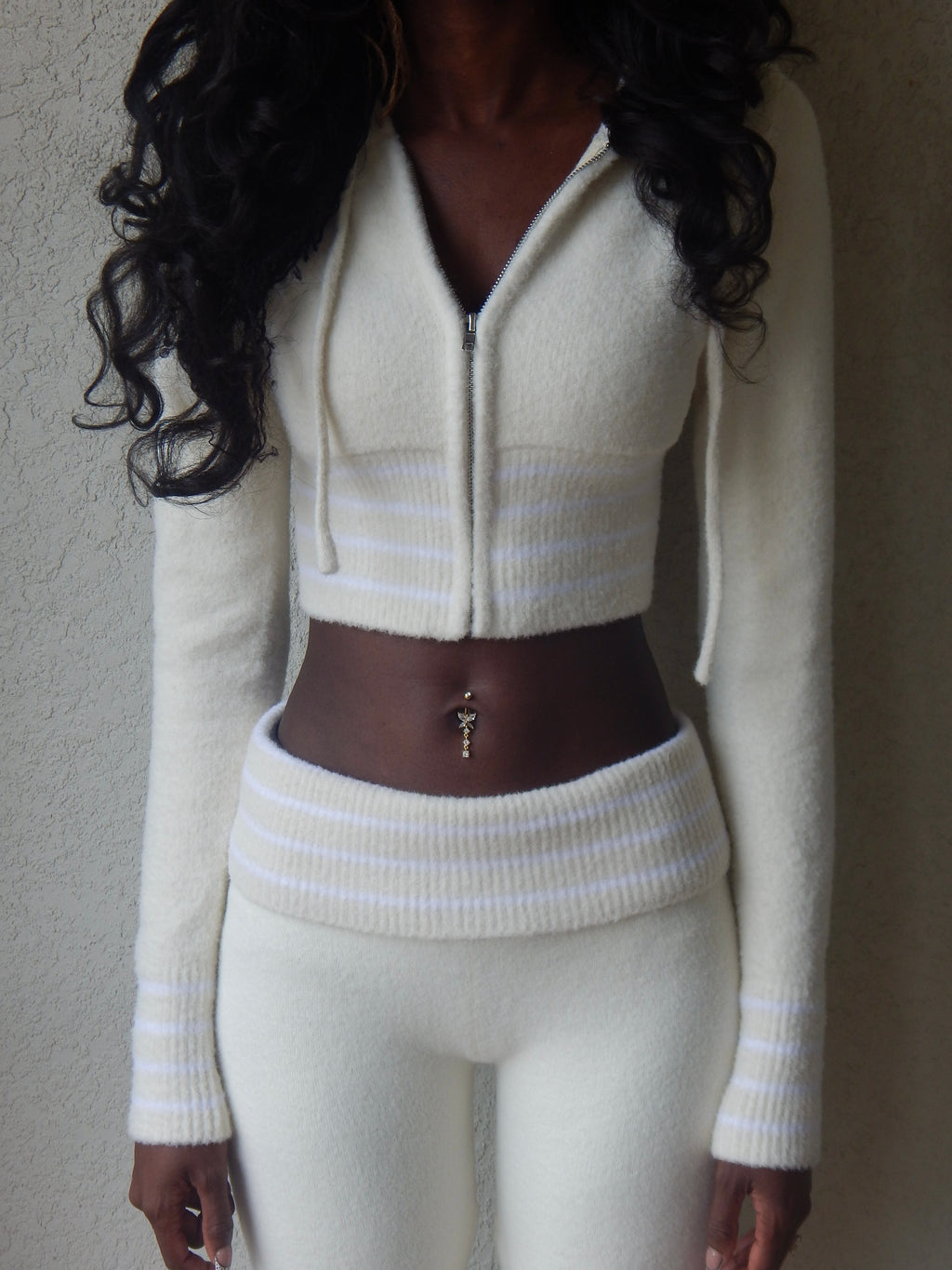 knitted crop jacket - ivory