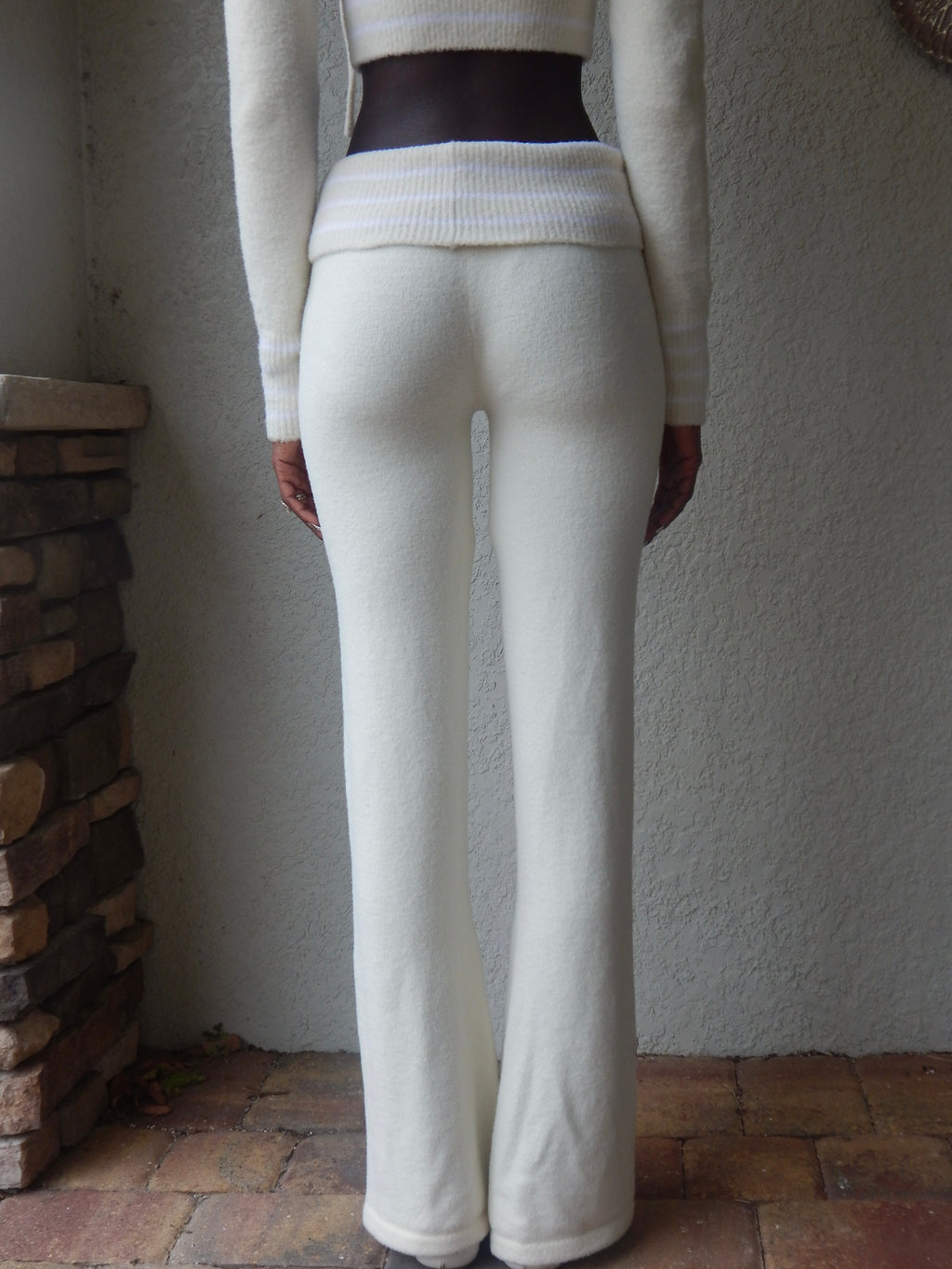 knitted flared pants - ivory