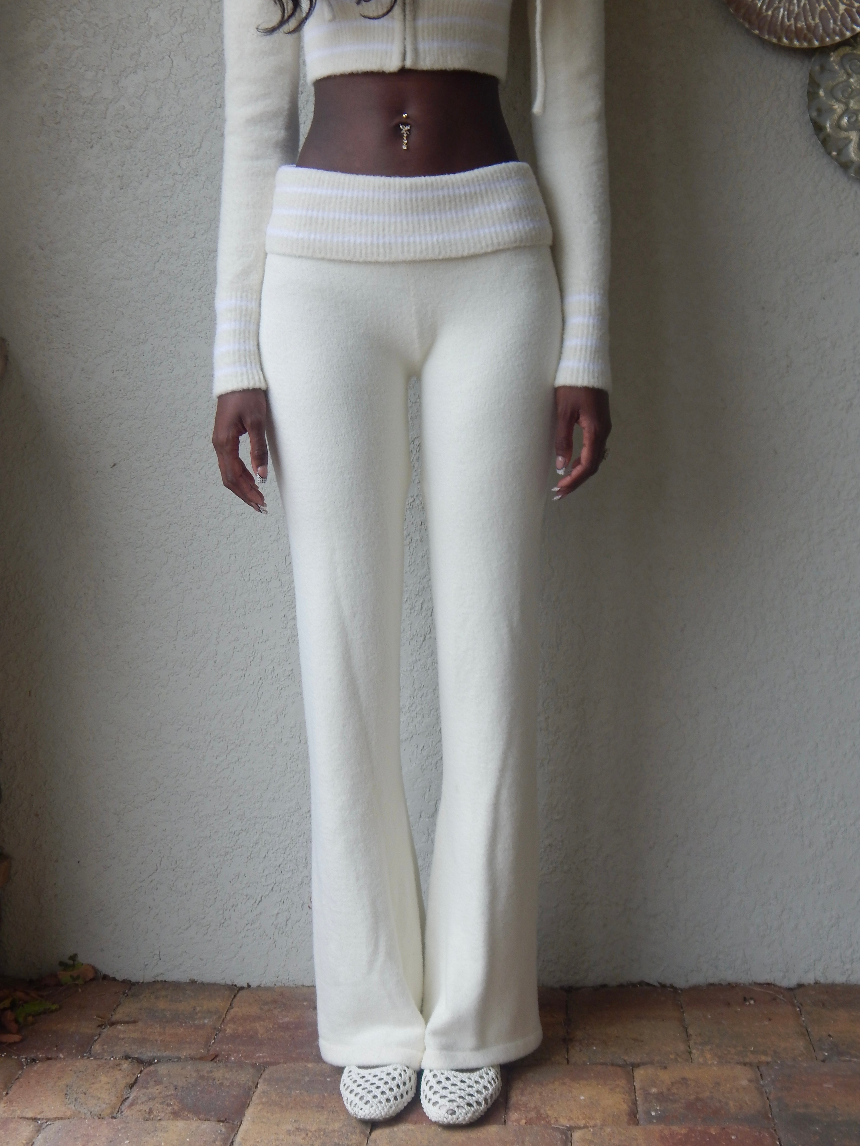 knitted flared pants - ivory