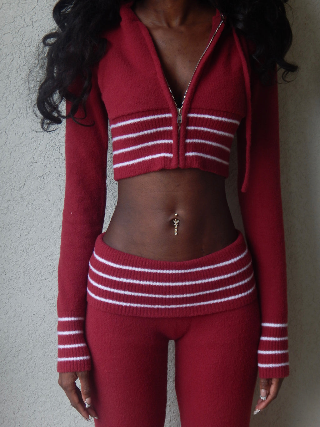 knitted crop jacket - Deep red